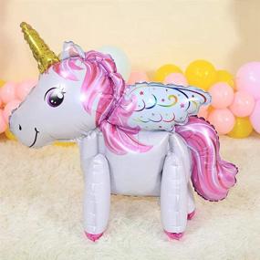 img 2 attached to 🦄 Набор устойчивых самостоятельных декораций для дня рождения с единорогом: фиолетовые шары, праздничные принадлежности и игрушечный набор для девочек - 7 шт.