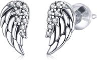 s925 sterling silver angel wing stud earrings 👼 - exquisite cubic zirconia adornments for women and girls logo