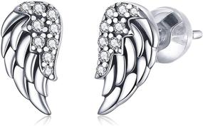 img 4 attached to S925 Sterling Silver Angel Wing Stud Earrings 👼 - Exquisite Cubic Zirconia adornments for Women and Girls