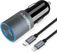 🔌 быстрая зарядка для автомобиля meagoes usb c: двойной 18w power delivery с кабелем mfi certified lightning - совместима с iphone 13/12/11 pro max/pro/mini/xs max/xs/xr/x/8 plus/8 - в комплекте 3,3 футовый кабель. логотип