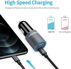 img 3 attached to 🔌 Быстрая зарядка для автомобиля Meagoes USB C: двойной 18W Power Delivery с кабелем MFi Certified Lightning - совместима с iPhone 13/12/11 Pro Max/Pro/Mini/XS Max/XS/XR/X/8 Plus/8 - в комплекте 3,3 футовый кабель.