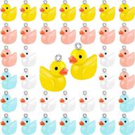 40 slime charms ducks - mini resin ducks pendants for diy bracelets, necklaces, earrings, keychains - yellow, blue, pink, white logo