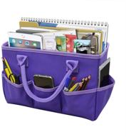 💜 godery desktop tote and stock organizer: a practical and stylish teacher helper tote bag for arts, books, and stationery, ideal office desk and make-up storage tote with convenient handles for travel - in vibrant purple logo