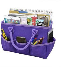 img 4 attached to 💜 Godery Desktop Tote and Stock Organizer: A Practical and Stylish Teacher Helper Tote Bag for Arts, Books, and Stationery, Ideal Office Desk and Make-up Storage Tote with Convenient Handles for Travel - in Vibrant Purple