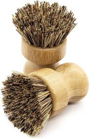 img 2 attached to 🌿 Natural Bamboo Cleaning Scrub Brush with Coconut Bristles - Perfect 2-Pack for Deep Cleaning Cast Iron Skillet, Pots, and Pans with a Rich Color