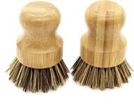 🌿 natural bamboo cleaning scrub brush with coconut bristles - perfect 2-pack for deep cleaning cast iron skillet, pots, and pans with a rich color logo