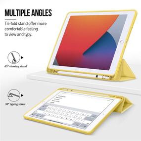 img 2 attached to 📱 Ayotu Soft TPU Case for New iPad 10.2 8th Generation 2020/ iPad 7th Generation 10.2" 2019/iPad Air 3rd 10.5 inch, Yellow - Slim Lightweight Trifold Stand Case with Auto Sleep/Wake and Pencil Holder