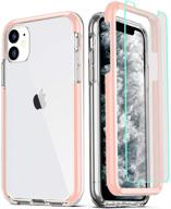 📱 coolqo iphone 11 case with 2x tempered glass screen protector - clear full body coverage, heavy duty shockproof pink defender phone protective cover - hard pc+soft silicone tpu, 3in1 design logo