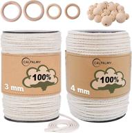 macrame cord rolls kit - 3mm and 4mm, 220 yards long, wooden rings/beads - 100% unbleached cotton rope for diy home decor crafts projects: planters, wall decorations, gift wrapping logo