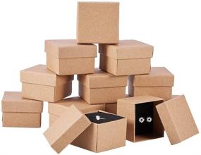 img 4 attached to 🎁 24 шт BENECREAT Маленькие коробки для колец из крафт-бумаги - 1,88x1,8x1,33 дюйма, квадратные картонные коробки для ювелирных изделий для свадьбы, предложения и упаковки украшений