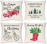 🎄 set of 4 farmhouse christmas pillow covers - heofean 18x18 inch christmas decorative throw pillow covers for christmas decor логотип