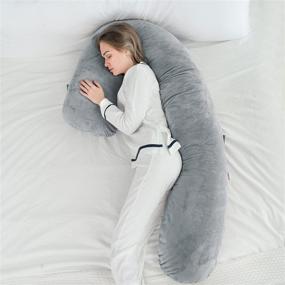 img 1 attached to 🤰 Ultimate Comfort and Support: AngQi Full Body Pregnancy Pillow - Maternity Pillow for Pregnant Women and Side Sleepers, L Shaped Body Pillow with Luxurious Removable Velvet Cover