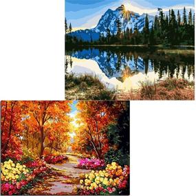 img 4 attached to Layaw 2 Pack DIY Oil Painting Acrylic Paint by Numbers Kits 16”x20“ for Adults Kids - Landscape and Tranquil Lake