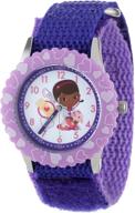 🌟 disney kids' doc mcstuffins stainless steel time teacher watch with printed bezel and purple nylon strap - w000911 logo