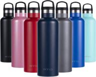 🥤 premium stainless steel vacuum insulated water bottle - 24oz double-wall thermos, navy blue with convenient handle lid логотип