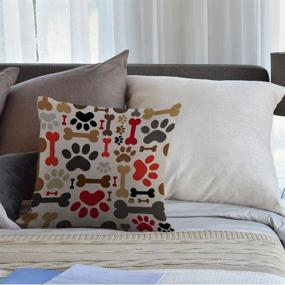 img 1 attached to HGOD DESIGNS Cartoon Paws and Bones Throw Pillow Cover - Adorable Footprint Cushion for Home Decor