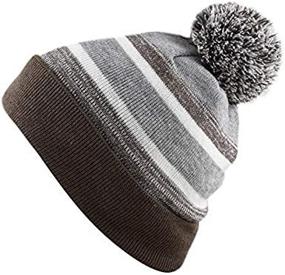 img 3 attached to 🧒 Kids Winter Hat with Cuffed Beanie Knit Stripe and Pom - The Hat Depot