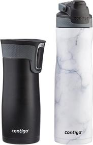 img 2 attached to 🥤 Contigo AUTOSEAL Chill 24oz White Marble Water Bottle & West Loop 16oz Black Travel Mug 2-Pack: Vacuum-Insulated Stainless Steel