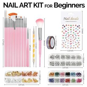 img 3 attached to Nail Art Tool Set with Brushes, Dotting Tools, Dust Brush - Teenitor Nail Kit for Beginners, Butterfly Stickers, Rhinestones, Foil, Striping Tapes - Complete Nail Design Set