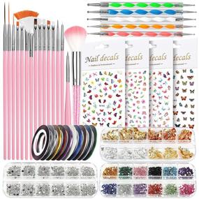 img 4 attached to Nail Art Tool Set with Brushes, Dotting Tools, Dust Brush - Teenitor Nail Kit for Beginners, Butterfly Stickers, Rhinestones, Foil, Striping Tapes - Complete Nail Design Set