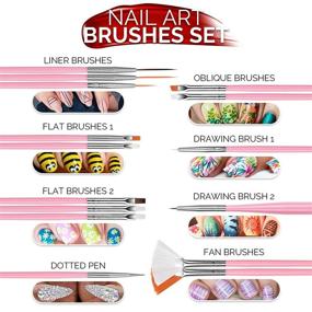 img 2 attached to Nail Art Tool Set with Brushes, Dotting Tools, Dust Brush - Teenitor Nail Kit for Beginners, Butterfly Stickers, Rhinestones, Foil, Striping Tapes - Complete Nail Design Set