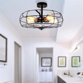 img 4 attached to 💡 5-Light Black Metal Cage Industrial Flush Mount Ceiling Light Fixture, E26 UL Listed, Farmhouse Lighting (Bulbs Not Included)