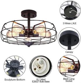 img 1 attached to 💡 5-Light Black Metal Cage Industrial Flush Mount Ceiling Light Fixture, E26 UL Listed, Farmhouse Lighting (Bulbs Not Included)