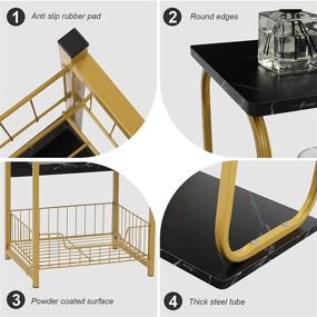 img 1 attached to 🌑 Contemporary Black Side Table with Storage Basket, 3 Tier Faux Marble End Table featuring Matte Gold Metal Frame for Living Room, Bedroom Nightstand