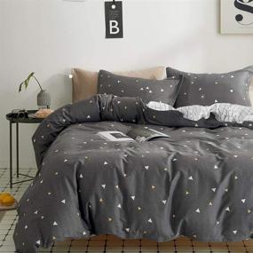 img 4 attached to 🛏️ Uozzi Bedding 3 Piece Queen Kids Duvet Cover Set - Dark Gray Luxury Comforter Cover with Orange White Triangles - 800-Thread Count, Zipper & Corner Ties Design