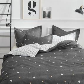 img 1 attached to 🛏️ Uozzi Bedding 3 Piece Queen Kids Duvet Cover Set - Dark Gray Luxury Comforter Cover with Orange White Triangles - 800-Thread Count, Zipper & Corner Ties Design