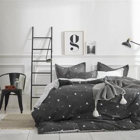 img 2 attached to 🛏️ Uozzi Bedding 3 Piece Queen Kids Duvet Cover Set - Dark Gray Luxury Comforter Cover with Orange White Triangles - 800-Thread Count, Zipper & Corner Ties Design