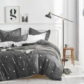 img 3 attached to 🛏️ Uozzi Bedding 3 Piece Queen Kids Duvet Cover Set - Dark Gray Luxury Comforter Cover with Orange White Triangles - 800-Thread Count, Zipper & Corner Ties Design