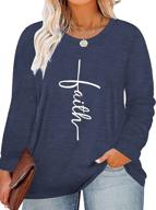 👚 plus size faith shirts for women - long sleeve christian inspirational tops, casual o neck blouse (1x-4x) logo