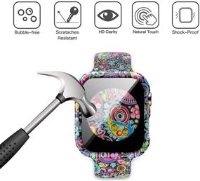 img 3 attached to 🌸 Floral Printed Silicone Apple Watch Bands with Screen Protector | LKEITY Sport Strap for iWatch SE 6 5 4 3 2 1 | 38mm 40mm 44mm 42mm | Fadeless Soft Pattern | Women Men Compatible