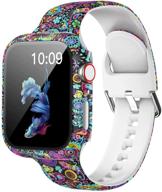 🌸 floral printed silicone apple watch bands with screen protector | lkeity sport strap for iwatch se 6 5 4 3 2 1 | 38mm 40mm 44mm 42mm | fadeless soft pattern | women men compatible logo