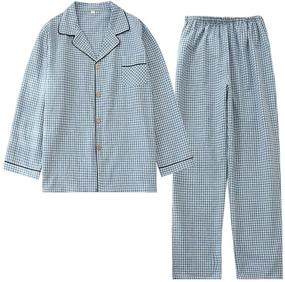 img 3 attached to Cotton Pajama Sleepwear Stripe Sleeve Men's Clothing