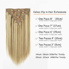 img 3 attached to Caliee Clip in Hair Extensions: 120g Human Hair, Double Weft Lace, Golden Brown #10 & Mixed Bleach Blonde #613 for Women - 7pieces, 14inch