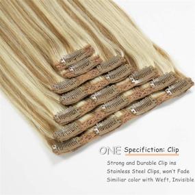 img 2 attached to Caliee Clip in Hair Extensions: 120g Human Hair, Double Weft Lace, Golden Brown #10 & Mixed Bleach Blonde #613 for Women - 7pieces, 14inch