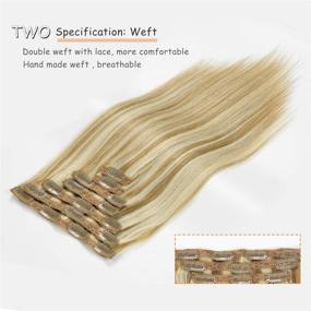 img 1 attached to Caliee Clip in Hair Extensions: 120g Human Hair, Double Weft Lace, Golden Brown #10 & Mixed Bleach Blonde #613 for Women - 7pieces, 14inch