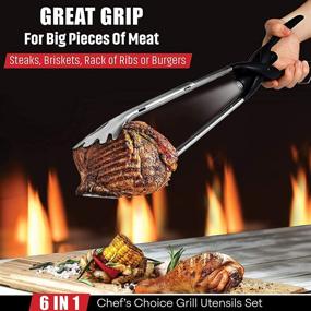 img 2 attached to 🍖 ChefGiant 6-in-1 BBQ Grill Utensils Set with LED Light - Heavy Duty Stainless Steel Spatula & Tongs, 18" Long - Ideal for Camping and Barbecue Grilling