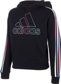 img 4 attached to 🏽 Multicolored 3-Stripes Fleece Pullover Hoodie for Girls by adidas