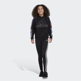 img 2 attached to 🏽 Multicolored 3-Stripes Fleece Pullover Hoodie for Girls by adidas