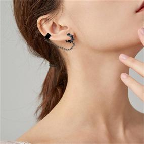 img 2 attached to WUWEIJIAJIA Punk Silver Stainless Steel Huggie Hoop Earrings Black Goth Rivet Awl Spike Piercing Dangle Drop Earrings for Women Girls Men - Unique Stylish Design