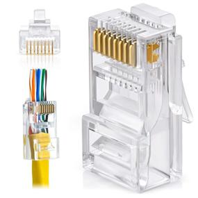 img 4 attached to 🔌 100-пакет GTZ RJ45 разъемов Cat5e Pass Through - лёгкое сжатие, кабель сети Solid/Stranded UTP, мужской Ethernet-разъём