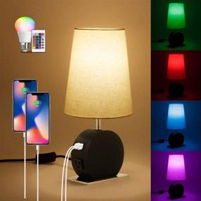 img 4 attached to Remote Control RGB USB Table Lamp with 16 Colors, 5 Brightness Levels, Dual USB Ports & AC Outlet, Ideal Nightstand Lamps for Bedrooms, Parties, and Nightstands, Round Shade