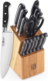 img 4 attached to Premium Quality Cook N Home 15-Piece Knife Set with Bamboo Storage Block - Sleek Stainless Steel Blades - Stylish Silver Finish