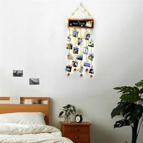 img 3 attached to 🖼️ AgoKud Collage Wall Decor Photo Display Frames - Picture Board with Blackboard, Light Control Remote and 30 Clips (Wooden Lubricious)