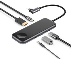 img 4 attached to 🔌 Baseus USB C Docking Station: 6-in-1 Adapter with iWatch Wireless Charger, 4K HDMI, 60W Power Delivery, Audio/Mic, 2 USB3.0 Ports