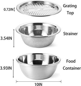 img 3 attached to 🥗 Cedilis 10 Inch Stainless Steel Basin with Drain Basket: Multifunctional 3-in-1 Colander, Bowl Set, and Vegetable Cutter Combo – Ideal Salad Maker Bowl with Julienne Grater, Slicer Peeler, and More!