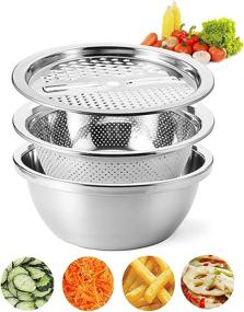 img 4 attached to 🥗 Cedilis 10 Inch Stainless Steel Basin with Drain Basket: Multifunctional 3-in-1 Colander, Bowl Set, and Vegetable Cutter Combo – Ideal Salad Maker Bowl with Julienne Grater, Slicer Peeler, and More!